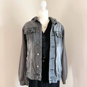 Carbon Gray Denim Women's Jacket with Hoodie